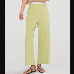 Argent Cropped Straight Leg Trouser in Stretch Linen | Lime